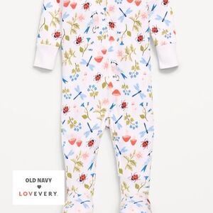 Old Navy White Floral & Bug Print Footed One-Piece